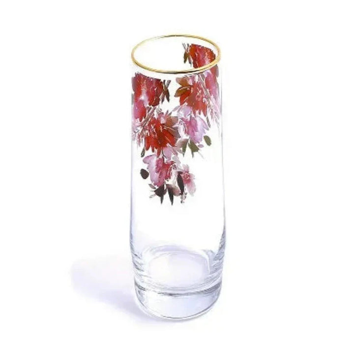 Elegant water glass with a red flower design, part of a 6-piece glassware set, perfect for adding a touch of sophistication to your table setting.