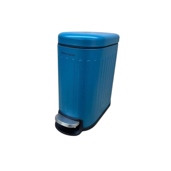 Blue trash can with a step lid on a white background