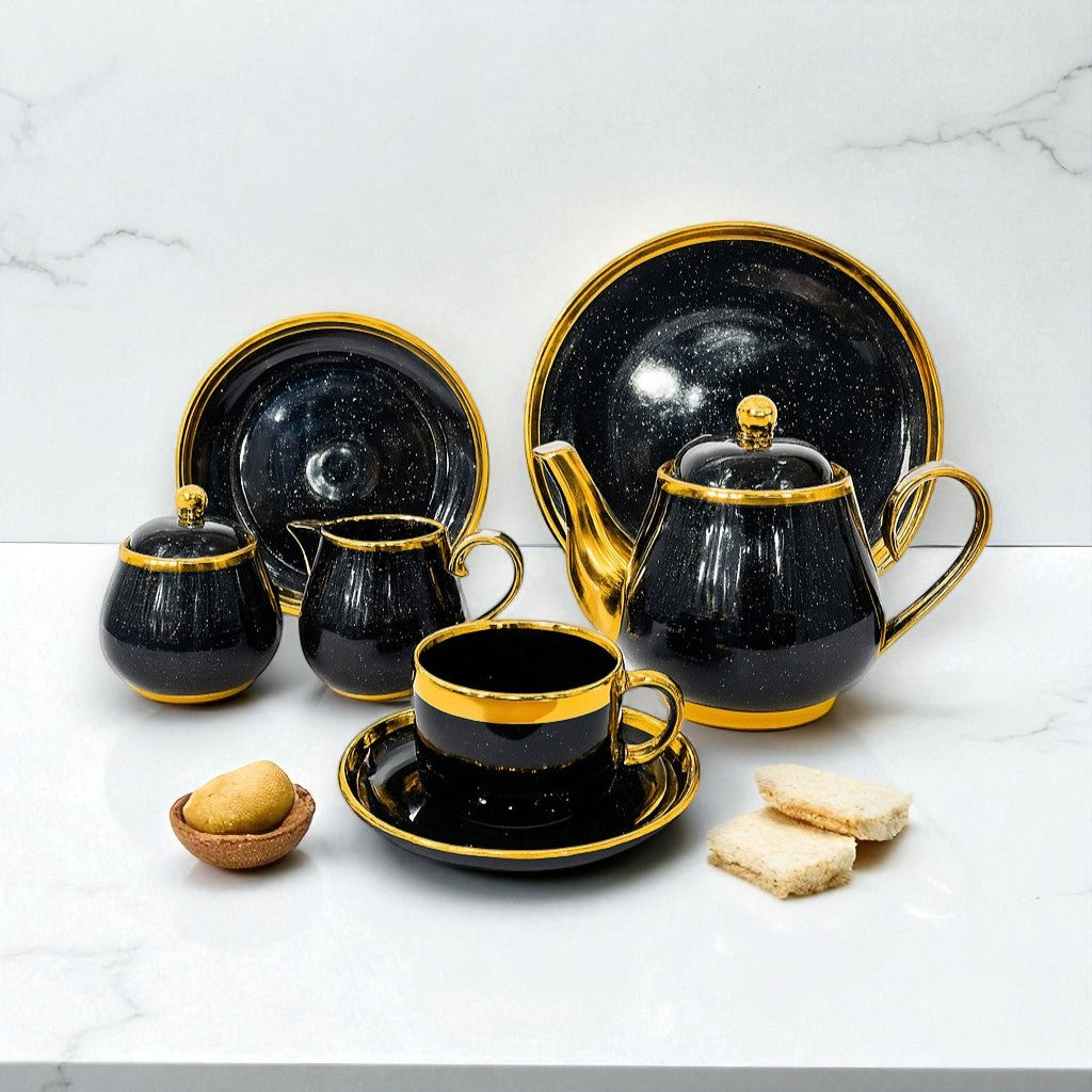 24-Piece Luxury Black & Gold Tea Set