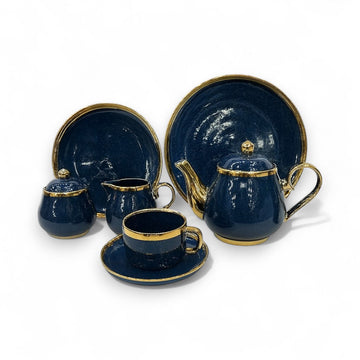 24-Piece Luxury Blue & Gold Tea Set