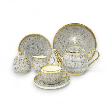 24-Piece Luxury Grey & Gold Tea Set