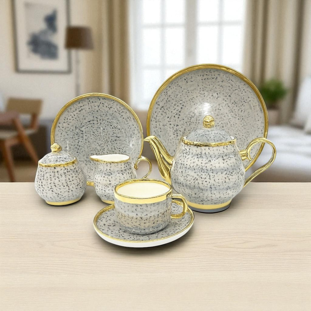 24-Piece Luxury Grey & Gold Tea Set