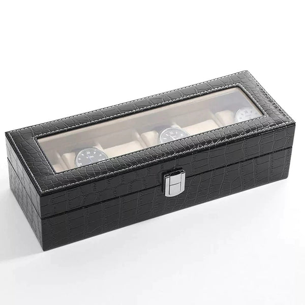 6 Slot Watch Storage Box Crocodile Texture (premium)