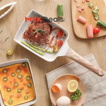 Square Ceramic Frying Pan, Durable Stone Frying Pan, Wooden Handle Square Frying Pan, Omelette Non Stick Fry Egg Kitchen Breakfast Maker, Square Thick Frying Tool, Anti Slip Tamagoyaki Pan, Square Egg Pan, Daily Cookware Gadget, Home Kitchen Items