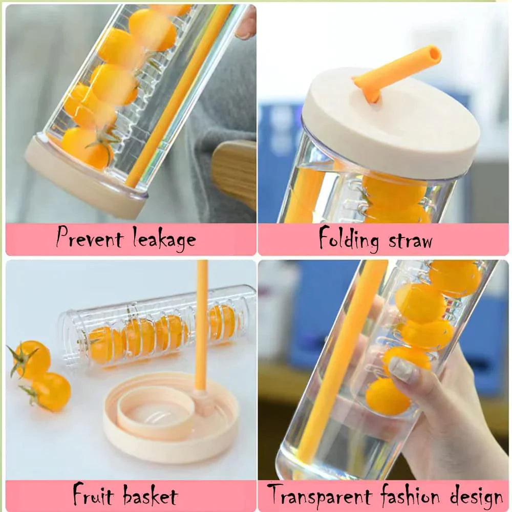 Fruit Infuser Water Bottle With Straw - 24oz / 700ml