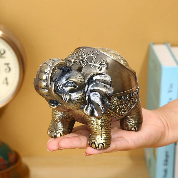 Metal Elephant Ashtray With Lid