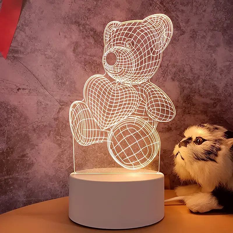 3D Bear Night Lamp, Fancy Lighting Led Room Light, Cute Acrylic Led Lamp for Home, Cute Acrylic Desktop Table Lamp, Kids Decor Night Light