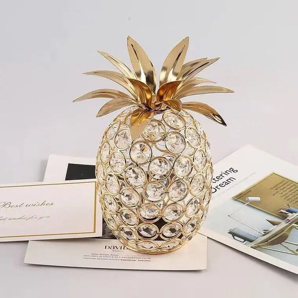 Apple Pineapple Crystal Statue Gold Plated Crafts Fruits Sculpture Modern Decor Desk Decoration Hollow Out Pineapple Ornaments