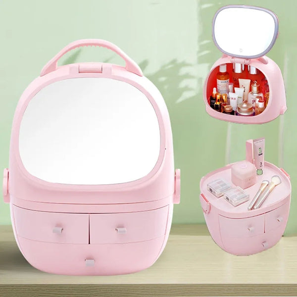 Portable Cosmetic Organizer With led light Mirror