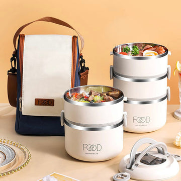 Warm Lunch Box With Bag, Multilayer Stainless Steel.