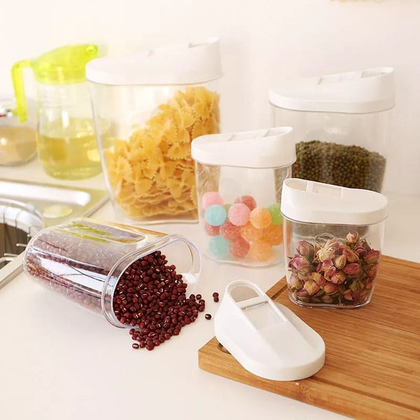 5Pcs Set Plastic Kitchen Sealed Jar Cereal Dispenser With Lid