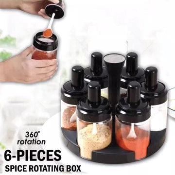 6 Pcs Condiment Spice Jars Revolving Base