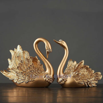 Nordic Creative Resin Gold swan Couple Crafts ornaments