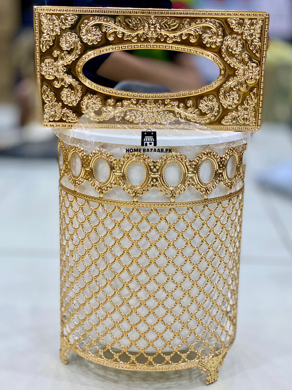 Golden Tissue Box/Dustbin Set