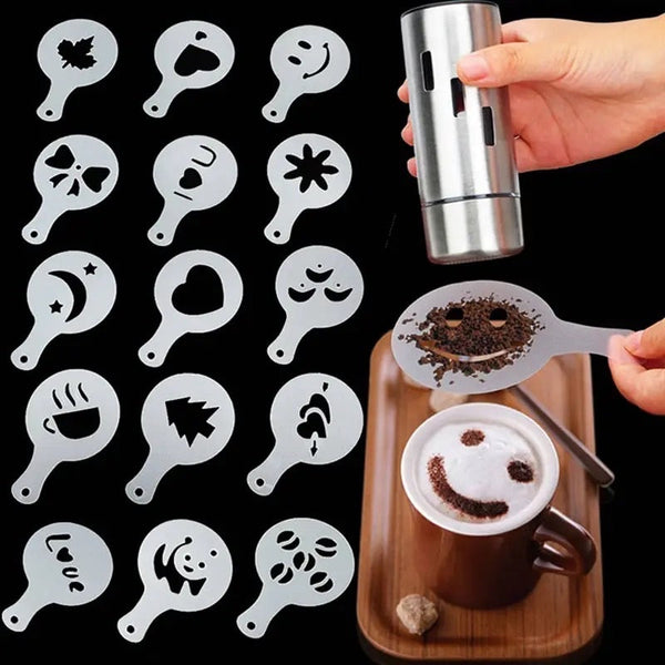 Set Of 16 Coffee Art Stencils, Fancy Latte Printing Mold, Cake Decoration Cake Plastic Mold, Kitchenware Coffee Spray Template, Coffee Writing Stencil, Barista Coffee Stencils