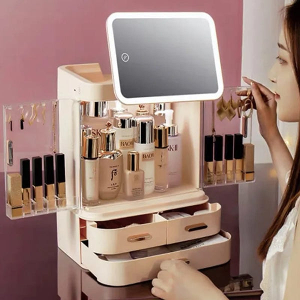 New Cosmetic Storage Box With Mirror Led Light