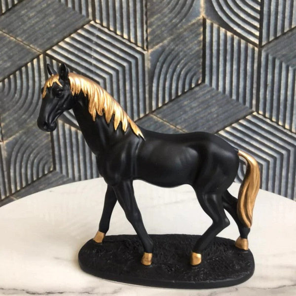 Resin Black and Gold horse Showpiece