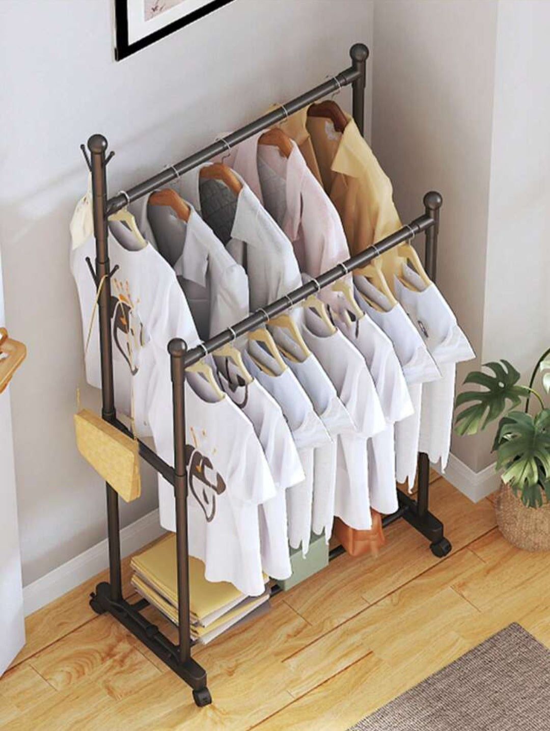 Drapery Hanging Rack Double Portion Cloth Hanging Rack