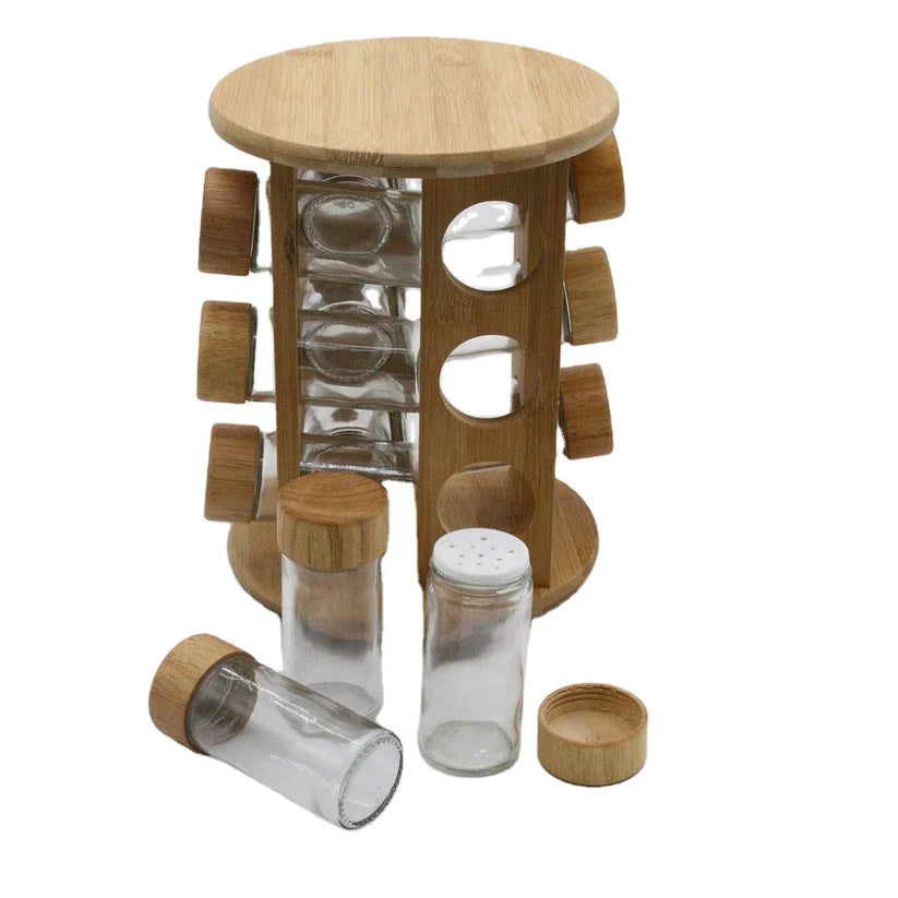 Wooden Revolving Masala Jar (12 Pieces)