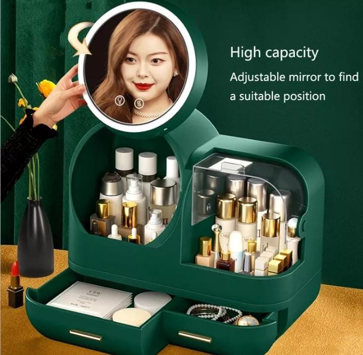 Table Storage Box New Cosmetics Storage Box with LED Makeup Mirror Creative Desktop Dust-proof Skin Care Products Dressing