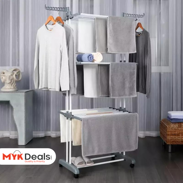 3 Layer Foldable Wing Drying Rack, Double Pole Movable Clothes Rack, Floor Mobile Folding Clothes Rack, Simple Home Cloth Drying Holder, Telescopic Household Laundry Rack, Stacked Wing Drying Rack