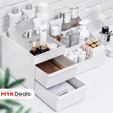 Dresser Table Makeup Box, Desktop Cosmetic Storage Box With Drawer, Makeup Sundries Storage Organizer, Cabinet Sorting Box, Jewelry Nail Polish Makeup Drawer Container, Multifunctional Divisions Desk Organizer, Drawer Head Ornament Sorting Make Up Box