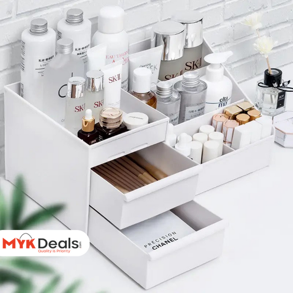 Dresser Table Makeup Box, Desktop Cosmetic Storage Box With Drawer, Makeup Sundries Storage Organizer, Cabinet Sorting Box, Jewelry Nail Polish Makeup Drawer Container, Multifunctional Divisions Desk Organizer, Drawer Head Ornament Sorting Make Up Box