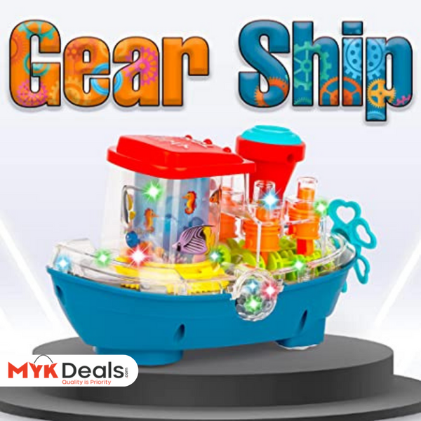 Gear Land Ship, Musical Toy Boat with Colorful Light, Transparent Rotatable Concept Boat, Underwater World Cruise Ship Toy For Kid, Battery Operated Toy Boat with Rotating Fishing Lamp Toy, Children's Toy Boat