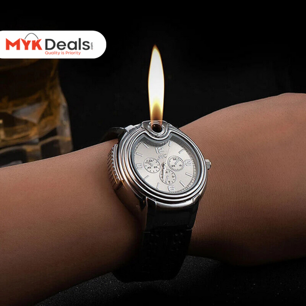 Creative Watch Inflatable Lighter, 2 In 1 Cigarette Lighter, Cyclic Inflatable Flame Adjustable Lighter, Multifunctional Metal Open Frame Watch Lighter, Men's Sports Watch Gas Lighter