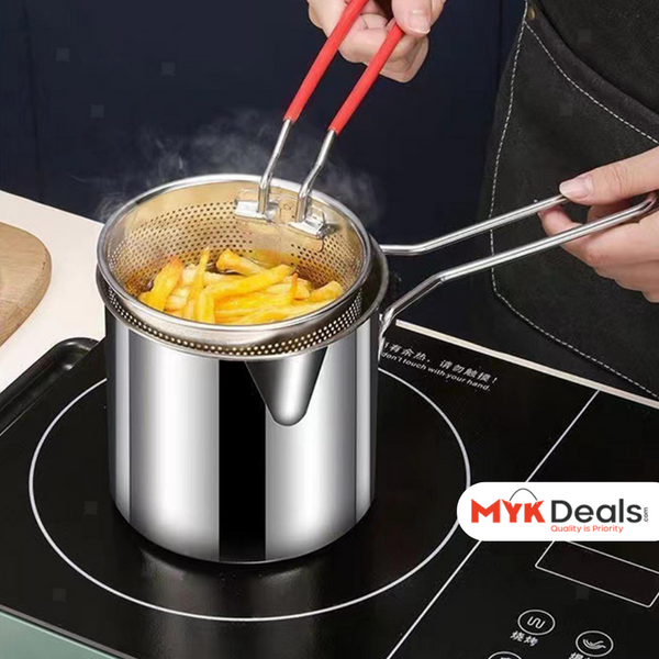 Kitchen Deep Frying Pot, Stainless Steel Kitchen Fryer With Strainer, Multipurpose Fries Fryer Chicken  Deep Frying Pot, Oil Residue Filtration Mesh Colander, Household Fryer with Filter Tempura Frying Pot, Steel Home Fryer Filter Utensil