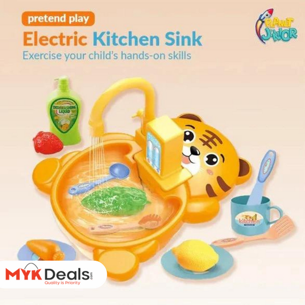 Electric Kitchen Sink Toy, Children's Simulation Sink with Fruit & Tableware Toy, Dishwasher Play Kitchen Kit