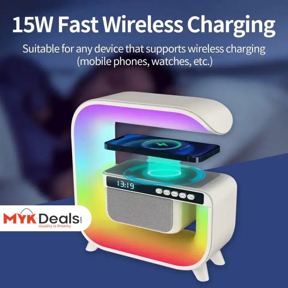 Square G Lamp, Multifunctional Bluetooth Speaker Alarm Clock, 15W Wireless Mobile Phone Charging Station Colorful Wireless Subwoofer RGB Light Lamp, New Smart Light LED Atmosphere Lamp, Sound Machine Smart Light