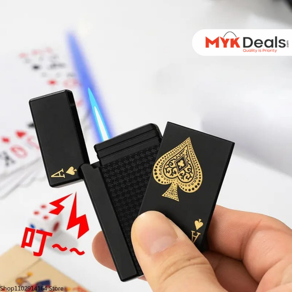 Deck Playing Card Lighter, Ikka Card Pocket Lighter, Metal Poker Jet Lighter, Windproof Playing Card Shape Lighter, Refillable Butane Playing Card Lighter, Creative Jet Flame Pocket Lighter, Flame Dazzling Butane Lighter