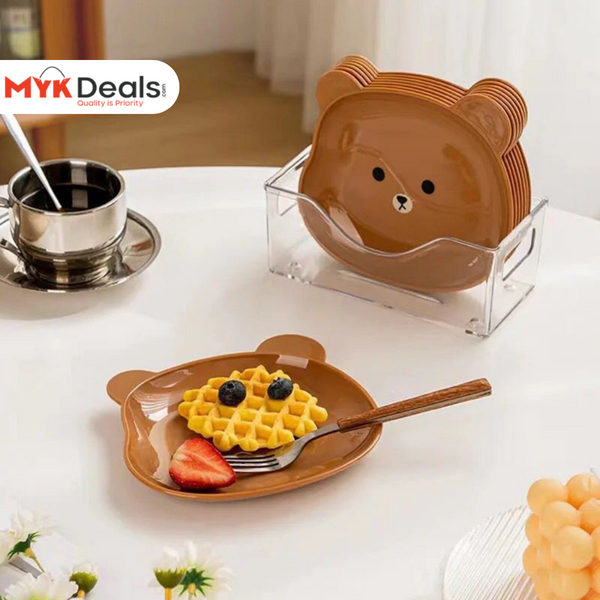 Set Of 8 Bear Spit Bone Dish, Mini Cute Cartoon Shape Serving Plate, Little Bear Dinner Plate, Reusable Plastic Snack Dish, Kitchen Tableware Food Plate, Multifunctional Dessert Nut Fruit Cake Snack Tray, Table Garbage Spit Bone Dish