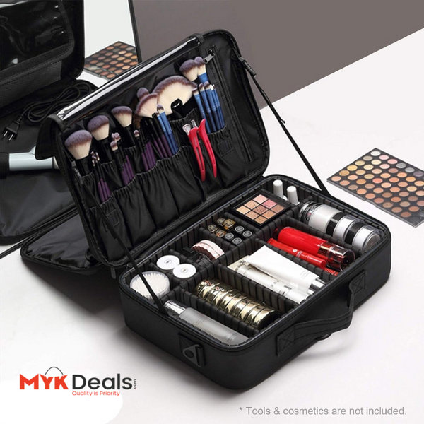 Professional Travel Makeup Bag, Portable Cosmetic Bag With Adjustable Dividers, Makeup Suitcase For Women