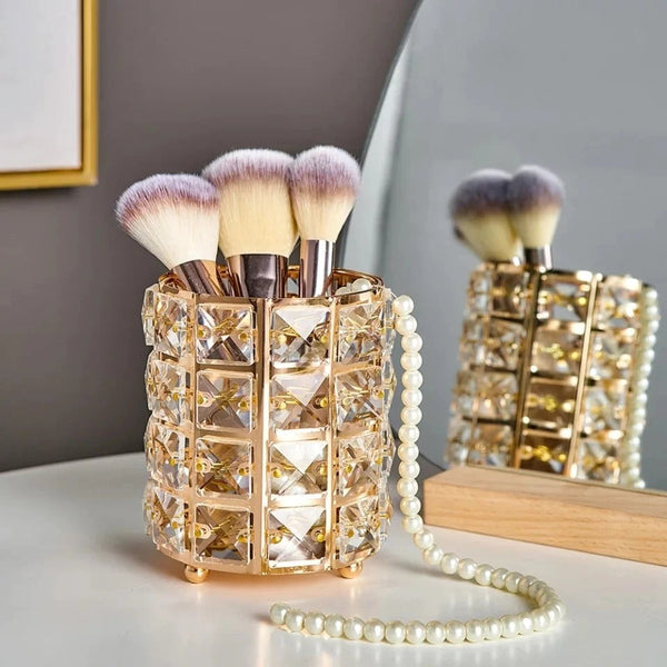 Metal Crystal Makeup Brush Holder Organizer