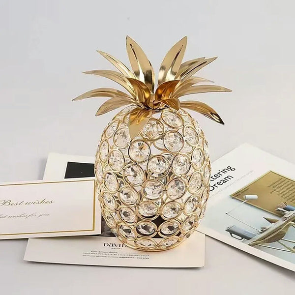 Pineapple Crystal Statue Gold Plated Crafts Fruits Sculpture Modern Decor Desk  Ornaments