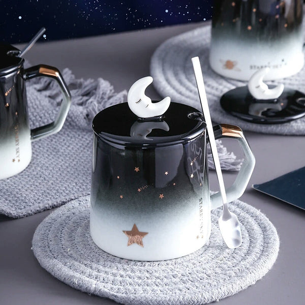 400ml Moon Space Ceramic Cup with Lid