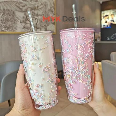 750ml BPA Free Plastic Cup with Lid and Straw Double Layer Water Bottle