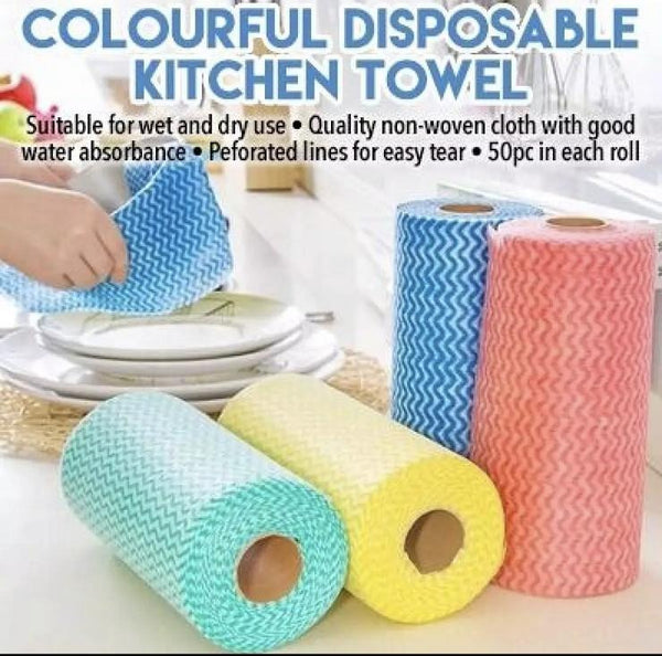 Reusable Tissue 1 Roll x 50 Tissues - All-Purpose Disposable Reusable Kitchen Wipes Cleaning Cloths Mighty Cloths - 50 wipes per