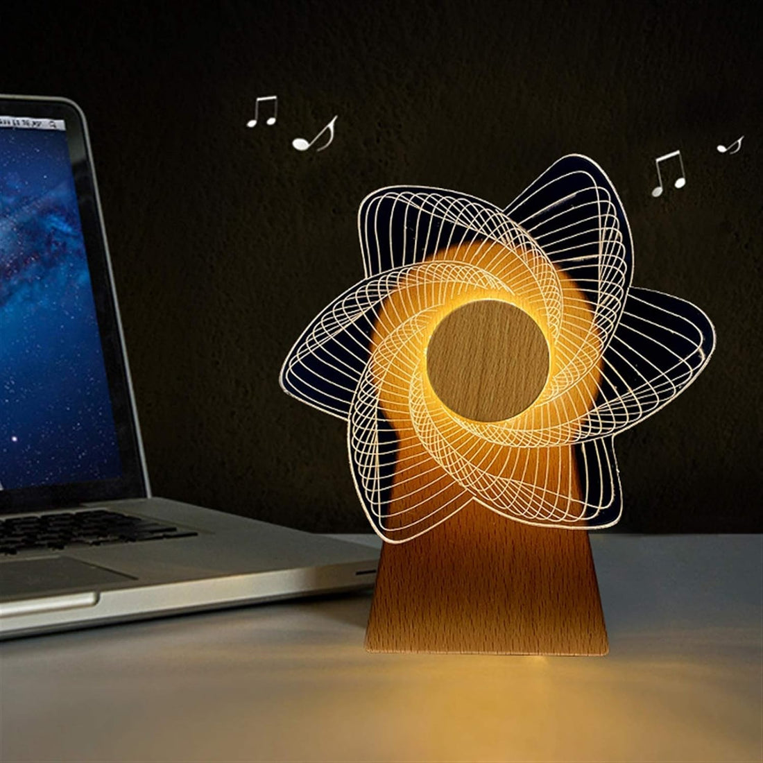 3D Windmill Night Light, Wooden Rotating Music Box, Wooden Ferris Wheel Table Lamp, Visual Illusion Optical Light