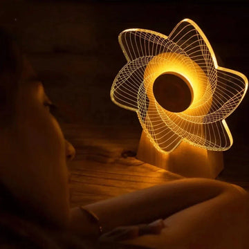 3D Windmill Night Light, Wooden Rotating Music Box, Wooden Ferris Wheel Table Lamp, Visual Illusion Optical Light