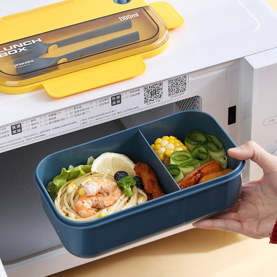 2 Compartment Lunch Box - Convenient Sealed Bento Lunch Box with Fork & Spoon