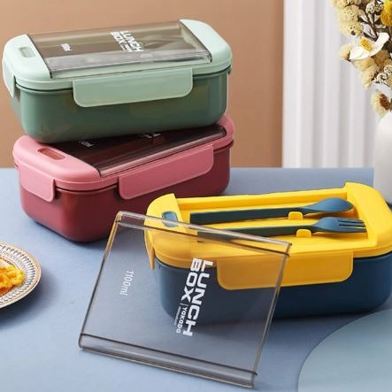 2 Compartment Lunch Box - Convenient Sealed Bento Lunch Box with Fork & Spoon